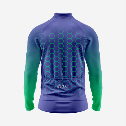 Men's Midnight Blue Long Sleeve Cycling Jersey| Breathable Hex Print Bike Jersey - K2 Sportswear | Custom Sports Uniforms & Apparels - K2 Sportswear