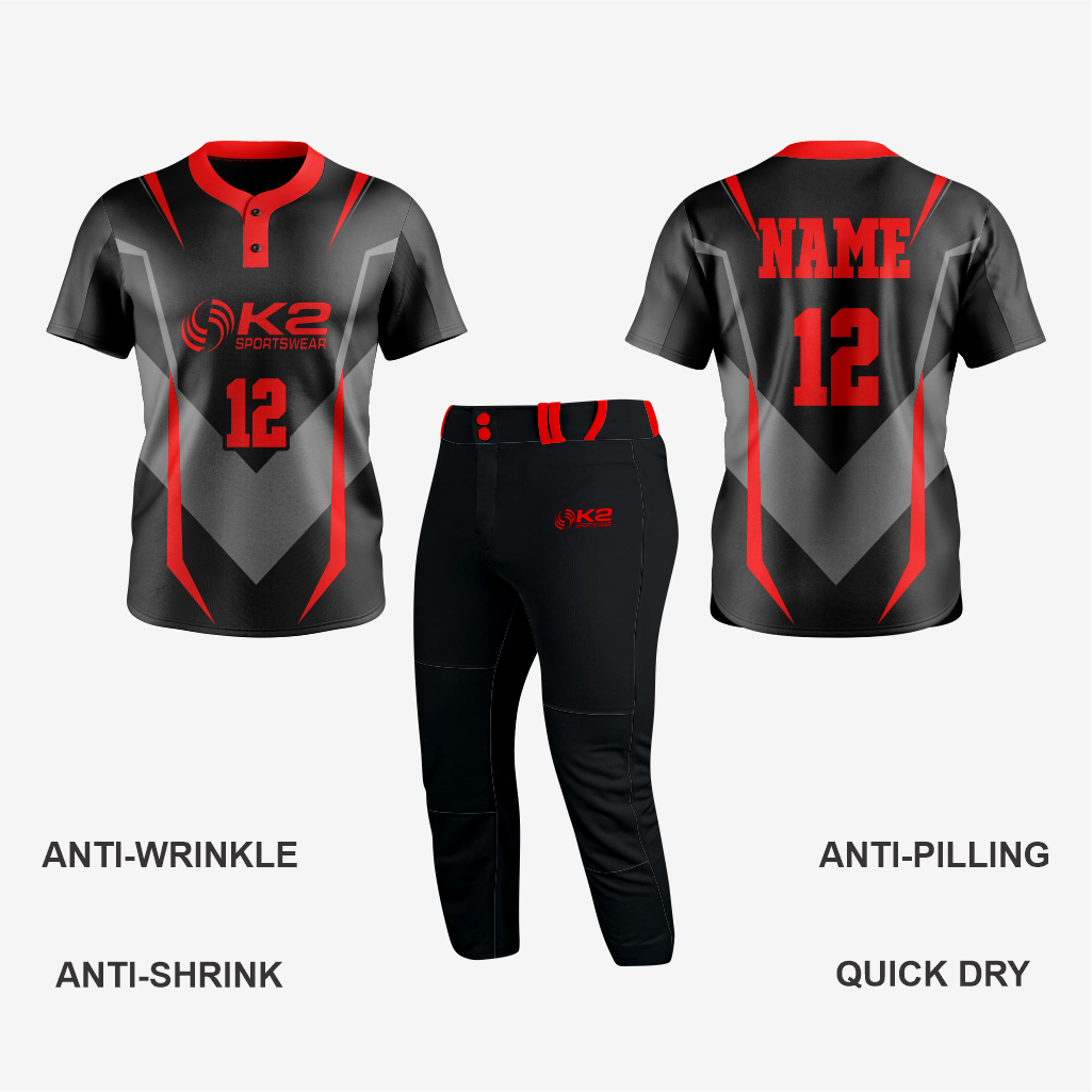 Custom Red/Black Softball 2-Button Jersey for Men/Women
