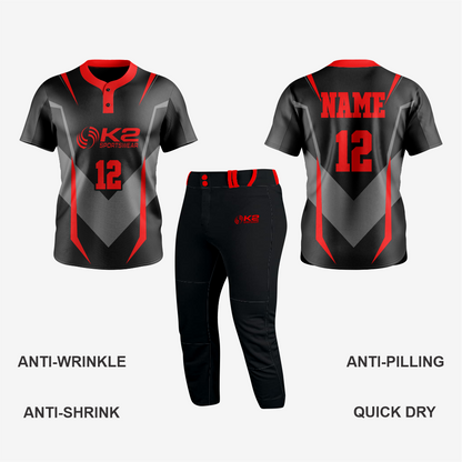 Custom Red/Black Softball 2-Button Jersey for Men/Women