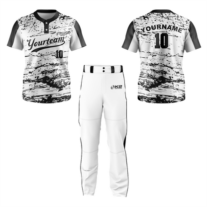 Baseball 2 Button Short Sleeve Jerseys in White and Black