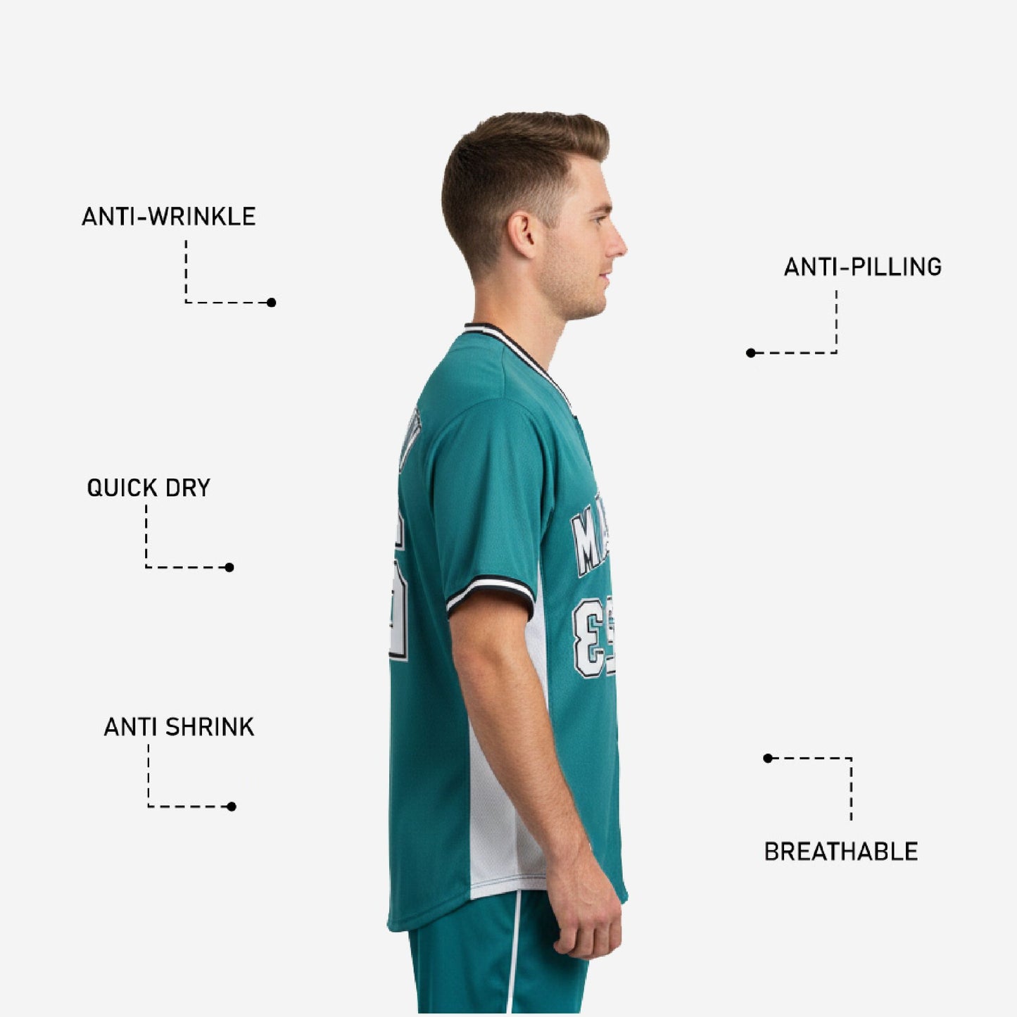 Custom Baseball Jersey in Cyan - Youth & Adult Full Button Team Name Number Jersey