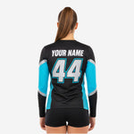 Custom Printed Cheer Practice Jersey - Black & Ball Blue Long Sleeve Shell