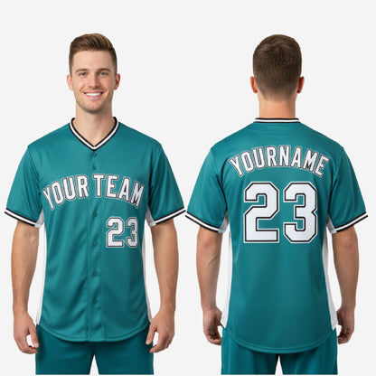 Custom Baseball Jersey in Cyan - Youth & Adult Full Button Team Name Number Jersey