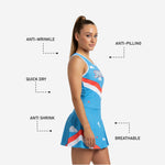 Custom Cheerleading Uniform Dress - Bright Blue Chevron Sleeveless Design