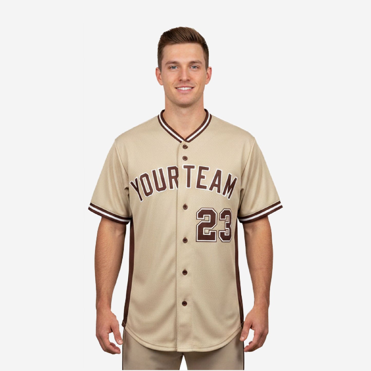 Custom Baseball Jersey in Beige - Youth & Adult Full Button Team Name Number Jersey
