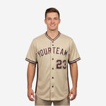Custom Baseball Jersey in Beige - Youth & Adult Full Button Team Name Number Jersey