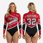 Custom Cheerleading Uniform Bodysuit - Red Black Sublimation Print