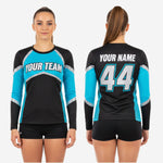 Custom Printed Cheer Practice Jersey - Black & Ball Blue Long Sleeve Shell