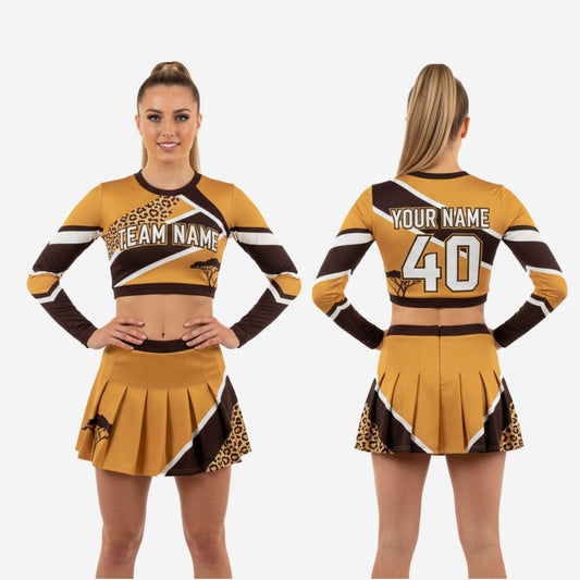 Long Sleeve Cheerleading Uniform Set - Custom Crop Top & Skirt for Youth & All-Star Teams