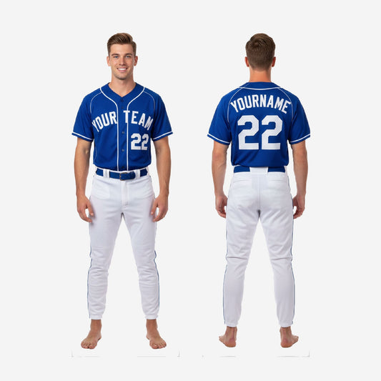 Custom Baseball Team Uniform in Bue - Jersey & Pants Custom Name Number Set
