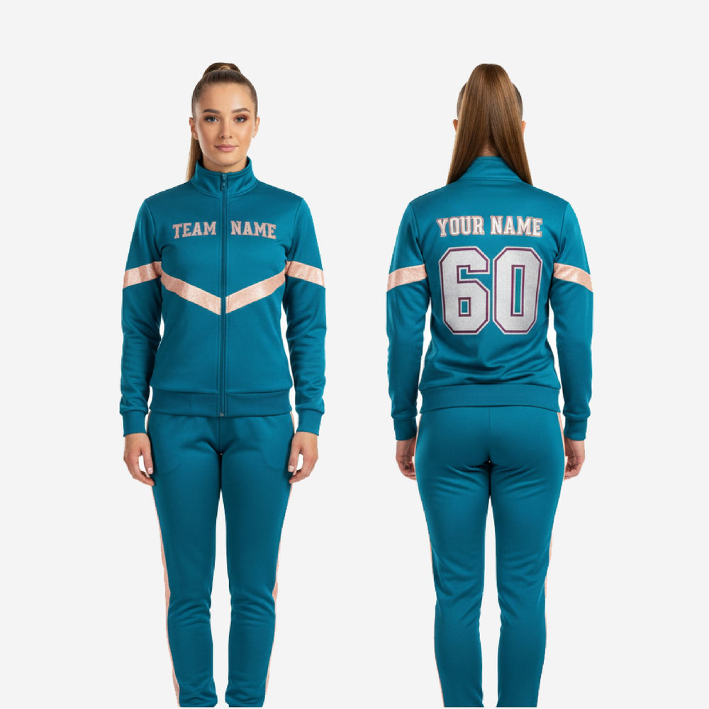 Custom Cheerleading Teal Blue Tracksuit Set - Full Zip Warmup Jacket & Pants Team Suit