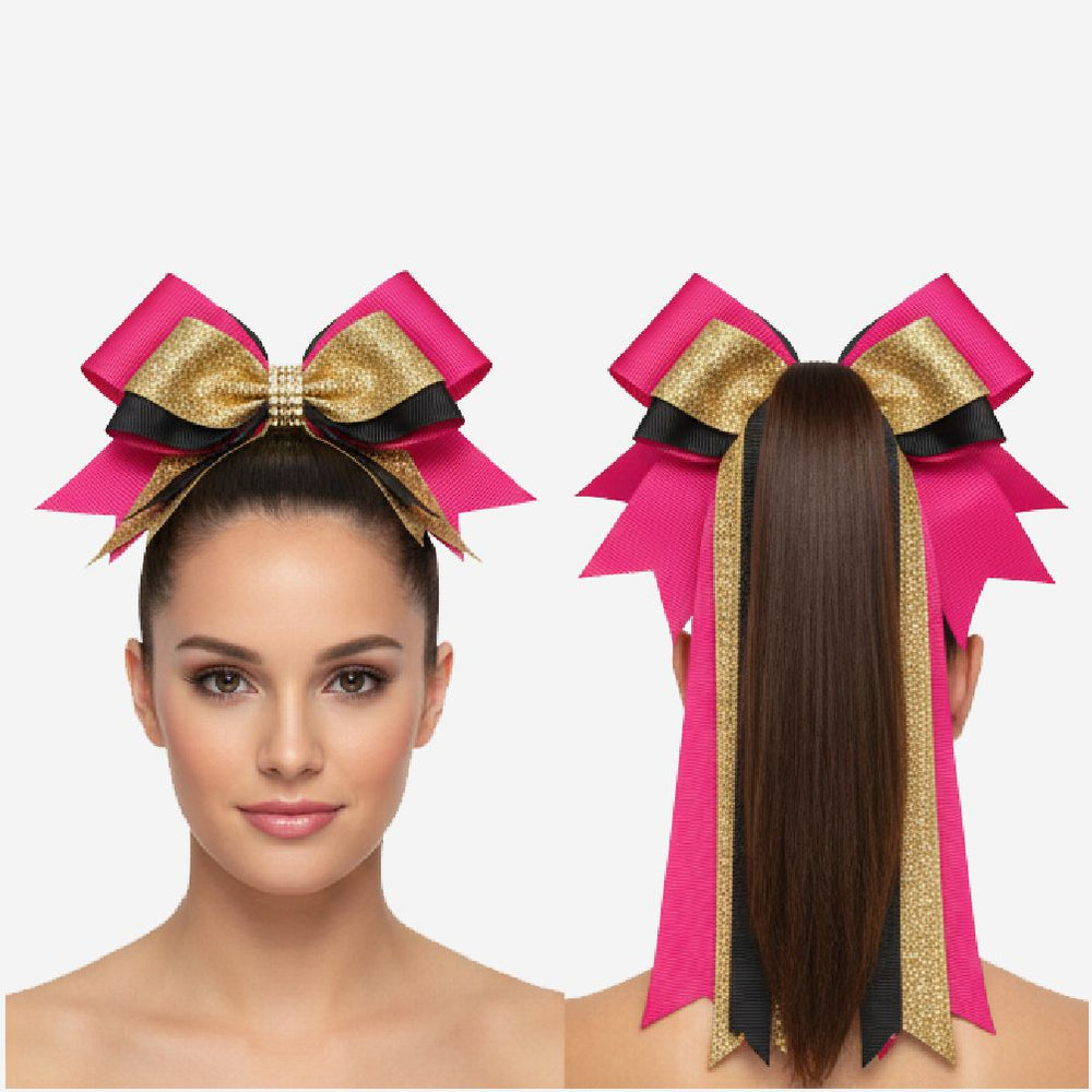 Custom Cheerleading Hair Bow in Pink Gold - Cheer Bow with Streamers