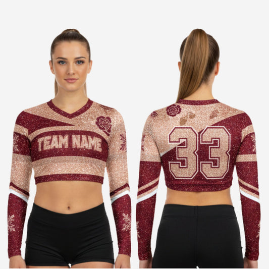 Custom Sublimated Cheerleading Crop Top - Dark Maroon Team Uniform
