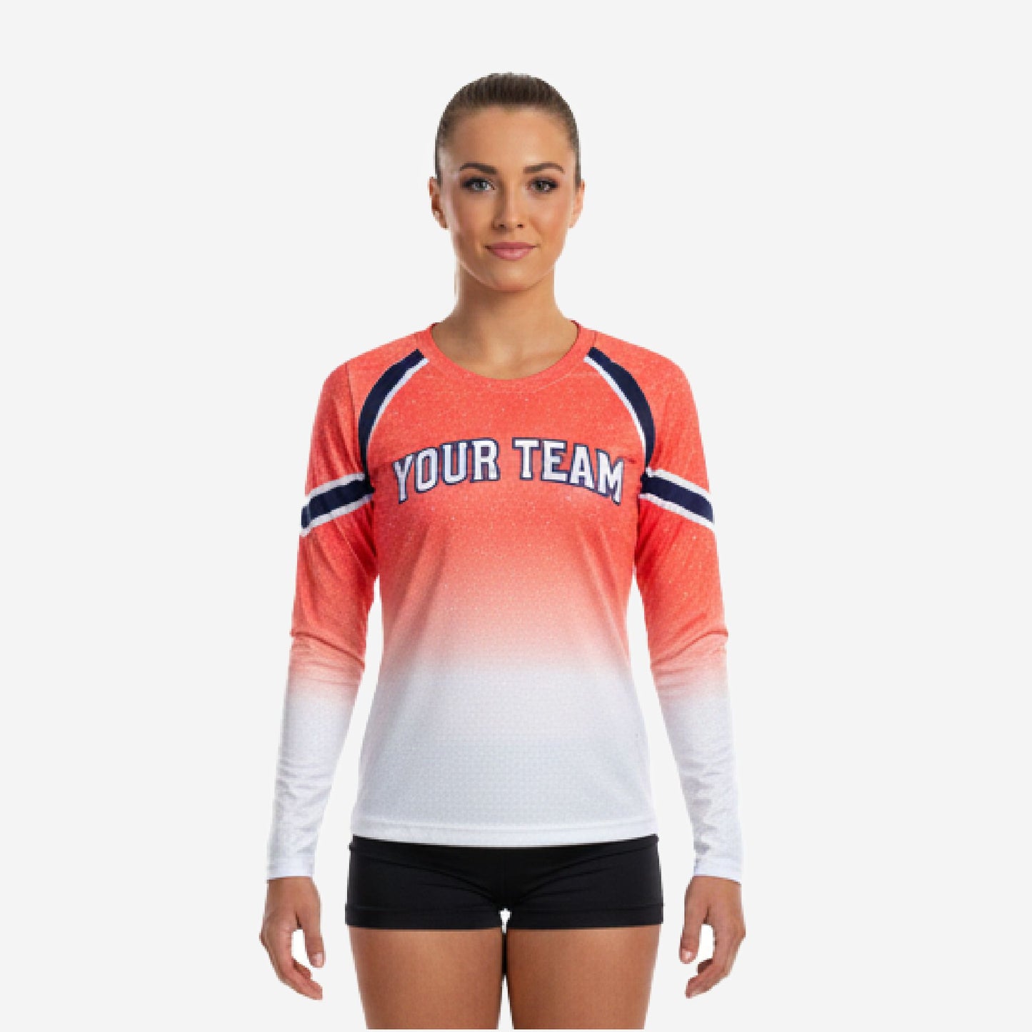 Custom Printed Cheer Practice Jersey - Orange White Long Sleeve Shell