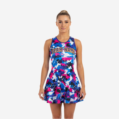 Custom Cheerleading Uniform Dress - Blue Chevron Sleeveless Design