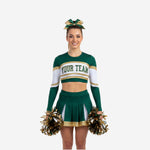 Personalized Green Cheer Uniform - Long Sleeve Crop Top Skirt Competition Set