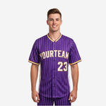 Custom Baseball Jersey in Purple - Pinstripe Full Button Jersey Team Name & Number