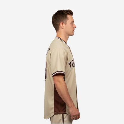 Custom Baseball Jersey in Beige - Youth & Adult Full Button Team Name Number Jersey