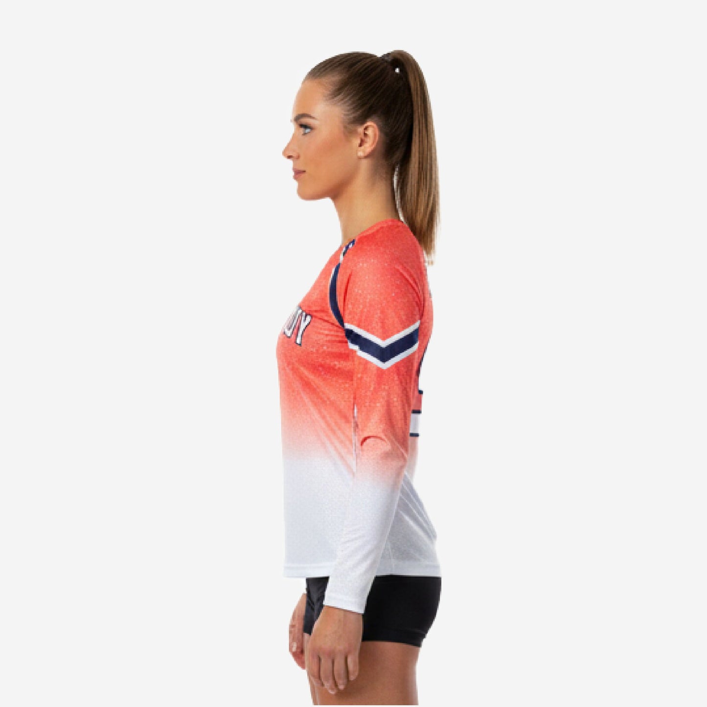 Custom Printed Cheer Practice Jersey - Orange White Long Sleeve Shell