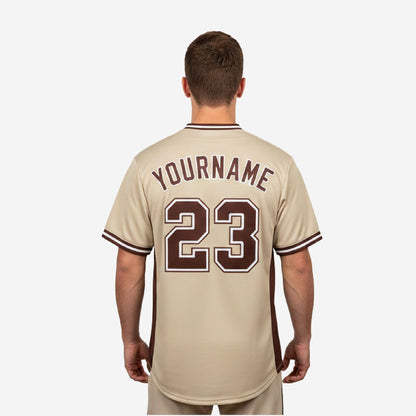 Custom Baseball Jersey in Beige - Youth & Adult Full Button Team Name Number Jersey