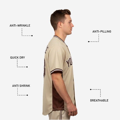 Custom Baseball Jersey in Beige - Youth & Adult Full Button Team Name Number Jersey