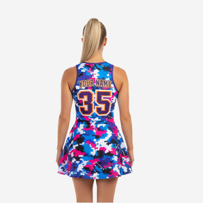 Custom Cheerleading Uniform Dress - Blue Chevron Sleeveless Design