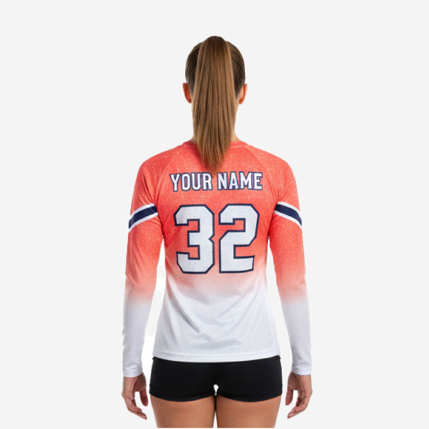 Custom Printed Cheer Practice Jersey - Orange White Long Sleeve Shell