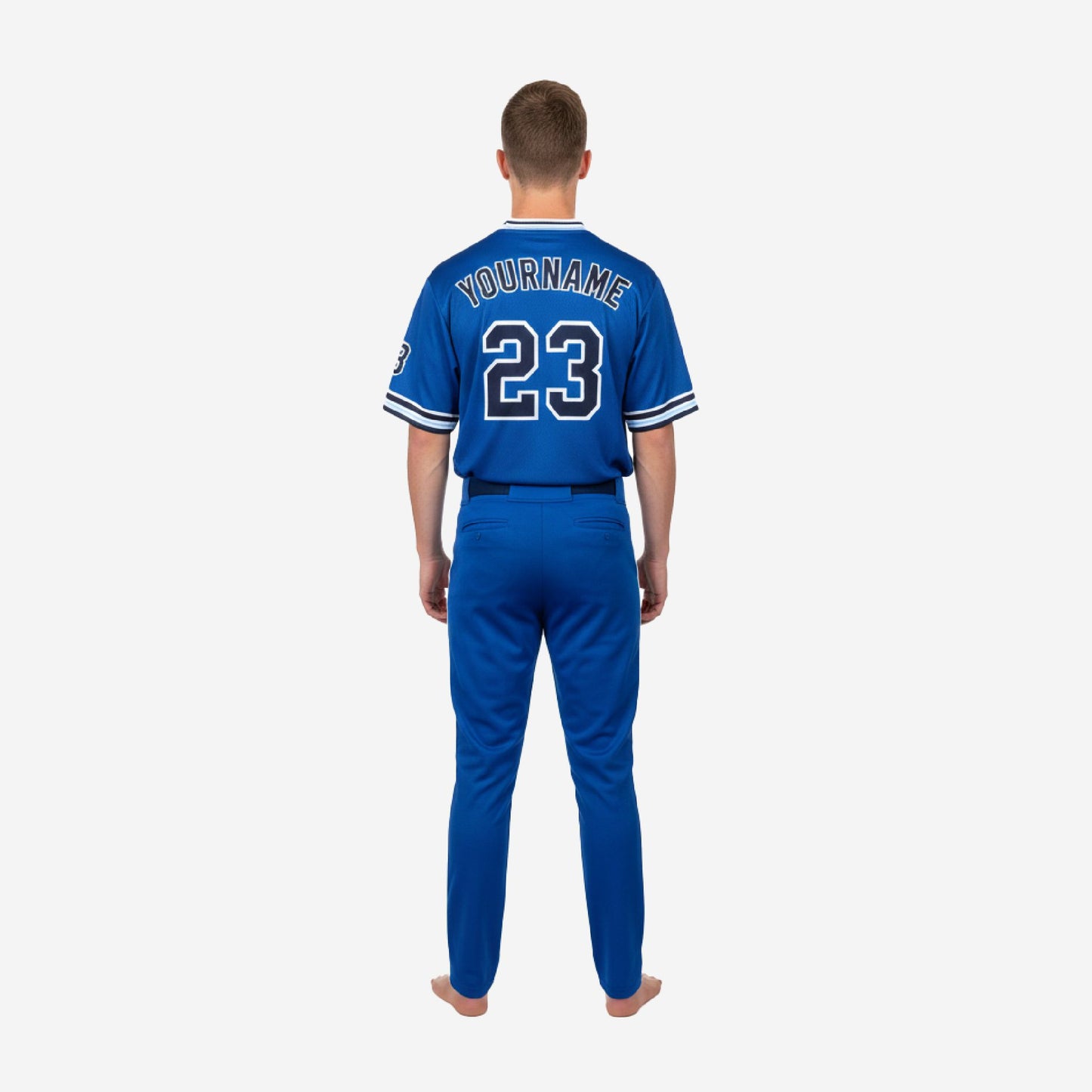 Custom Youth Baseball Jersey & Pants - V-Neck Uniform Team Name Number in Blue