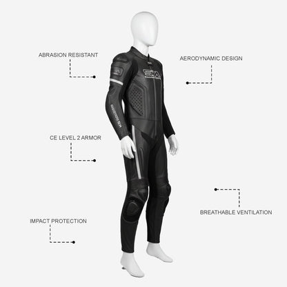 Personalized Motorbike Leather Suit in Black - Custom Racing One Piece Track Suit