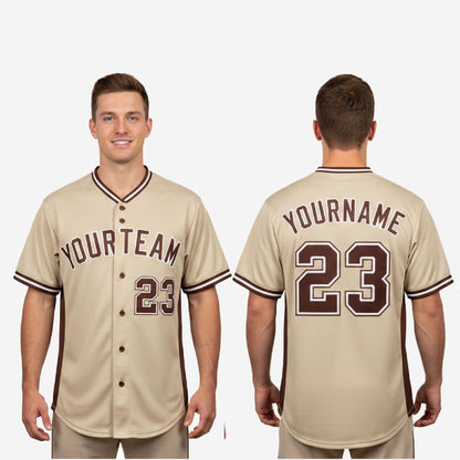 Custom Baseball Jersey in Beige - Youth & Adult Full Button Team Name Number Jersey