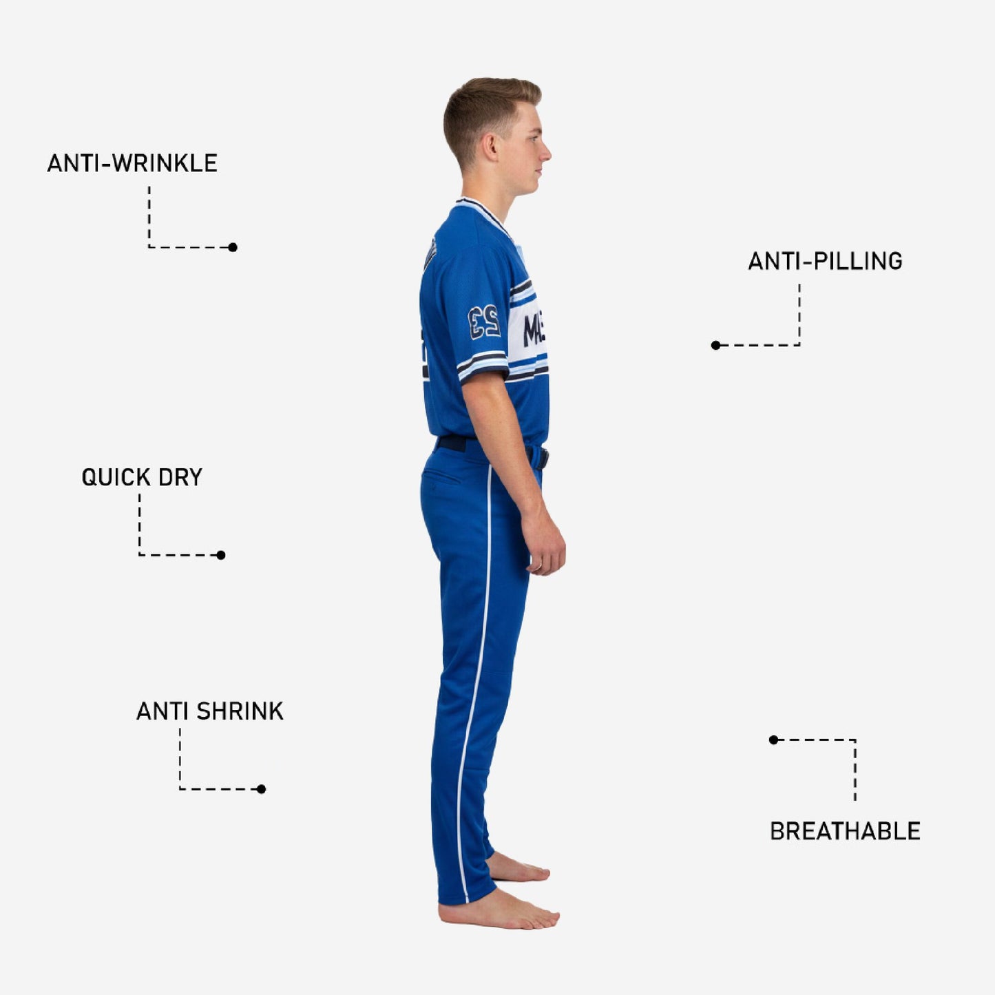 Custom Youth Baseball Jersey & Pants - V-Neck Uniform Team Name Number in Blue