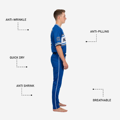 Custom Youth Baseball Jersey & Pants - V-Neck Uniform Team Name Number in Blue