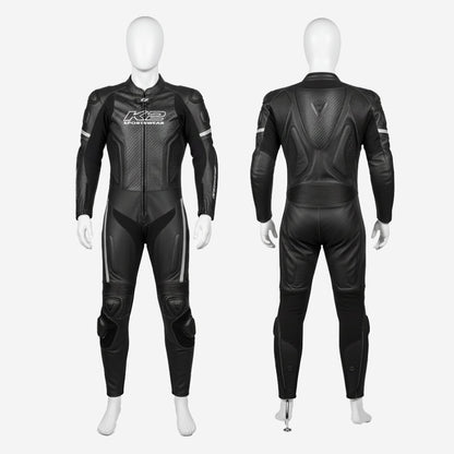 Personalized Motorbike Leather Suit in Black - Custom Racing One Piece Track Suit