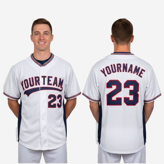 Custom Baseball Jersey in White - Full Button Baseball Jersey Team Name & Number