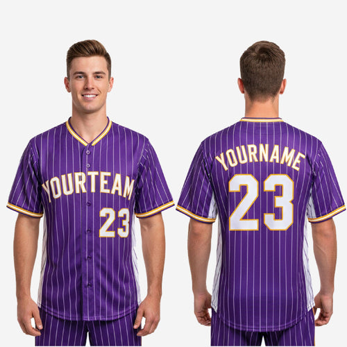Custom Baseball Jersey in Purple - Pinstripe Full Button Jersey Team Name & Number