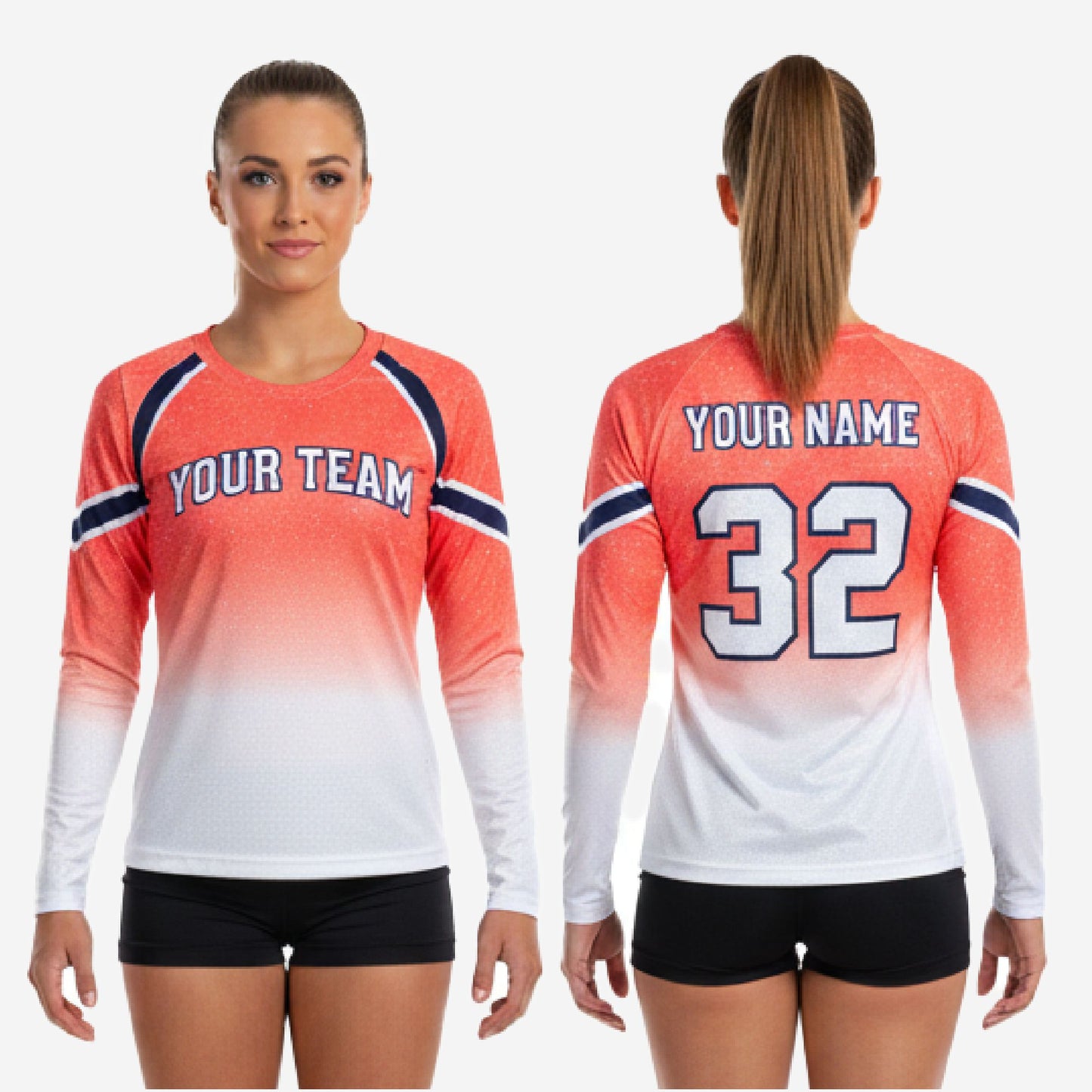 Custom Printed Cheer Practice Jersey - Orange White Long Sleeve Shell