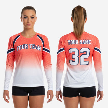 Custom Printed Cheer Practice Jersey - Orange White Long Sleeve Shell