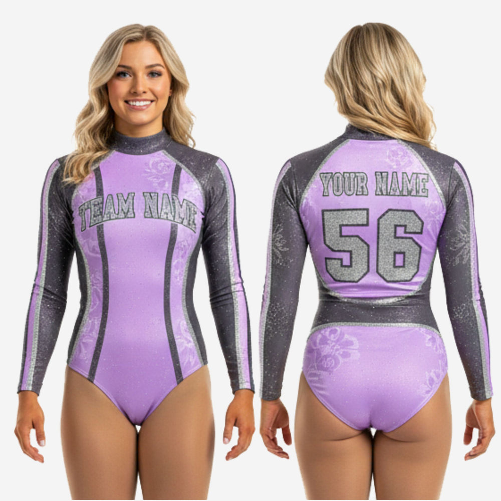 Custom Cheerleading Uniform Bodysuit - Purple Sublimation Print
