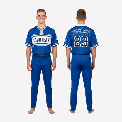 Custom Youth Baseball Jersey & Pants - V-Neck Uniform Team Name Number in Blue