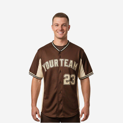 Custom Baseball Jersey in Brown - Youth & Adult Full Button Team Name Number Jersey