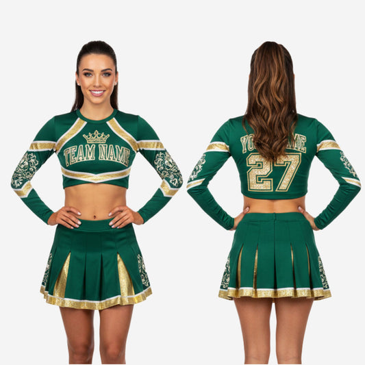 Long Sleeve Cheerleading Uniform Set - Custom Crop Top & Skirt for Youth & All-Star Teams