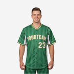 Custom Baseball Jersey in Green - Pinstripe Full Button Jersey Team Name & Number