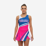 Custom Cheerleading Uniform Dress - Pink Blue Chevron Sleeveless Design