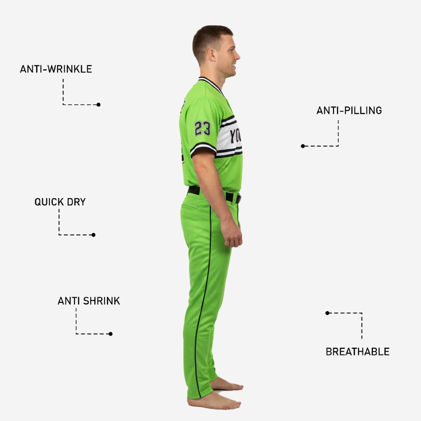 Personalized Baseball Team Uniform - Custom Jersey & Pants Set in Yellow Green