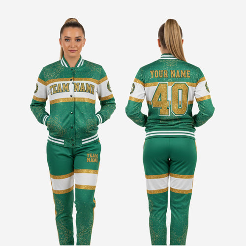 Personalized Cheer Tracksuit in Green - Custom Varsity Bomber Jacket & Pants Set