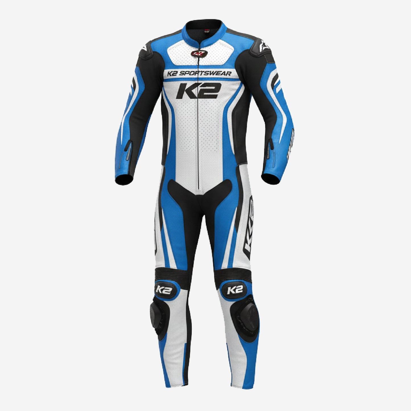 Personalized Motorbike Leather Suit in Blue - Custom Racing One Piece Track Suit