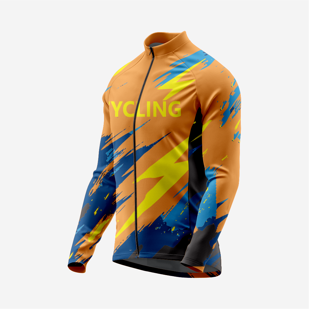 Men’s Long Sleeve Bike Jersey and Bib Shorts Set - Persian Orange
