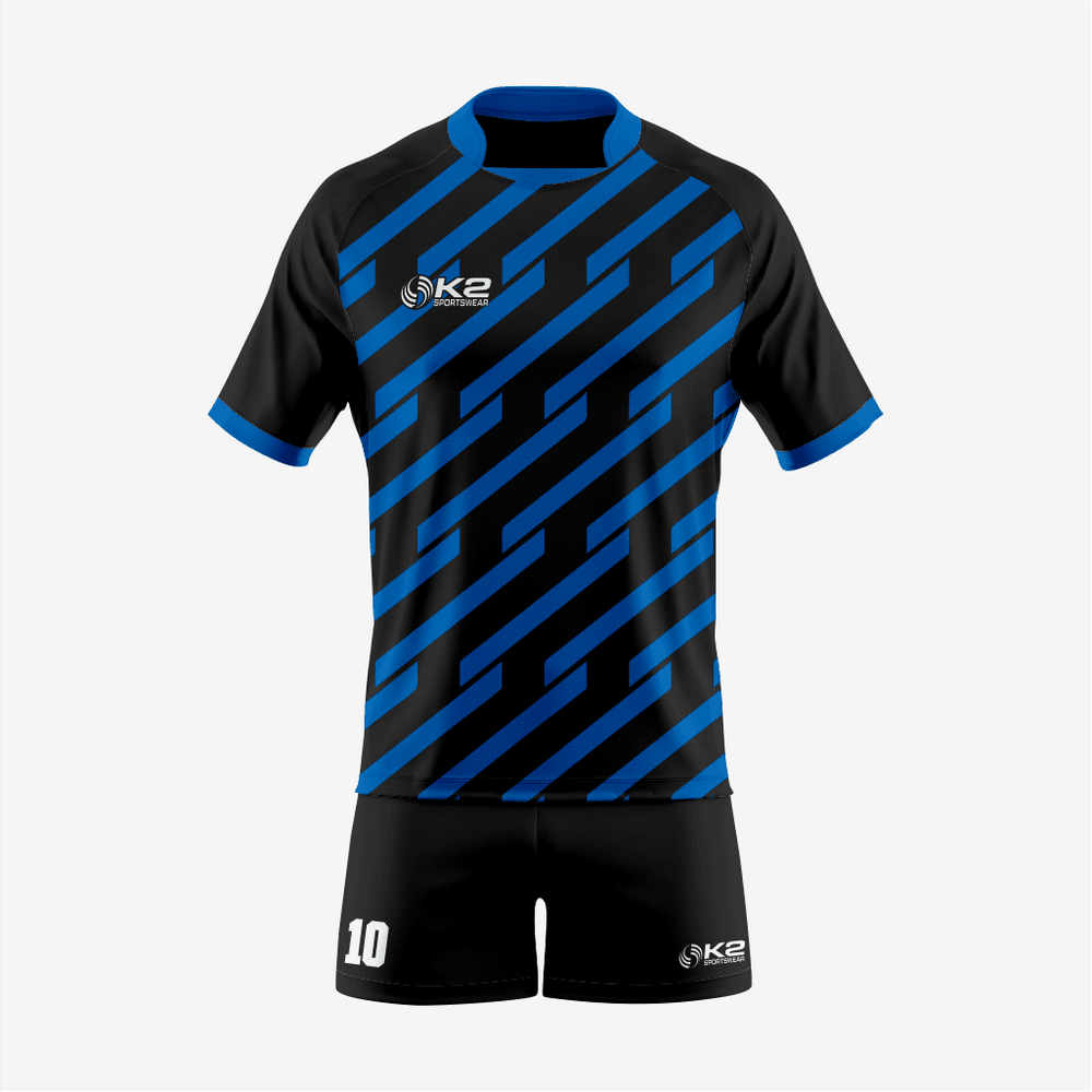 Personalized Rugby Jersey & Shorts Set in Black/Blue