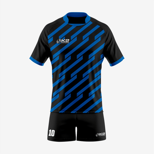 Personalized Rugby Jersey & Shorts Set in Black/Blue - K2 Sportswear | Custom Sports Uniforms & Apparels - K2 Sportswear