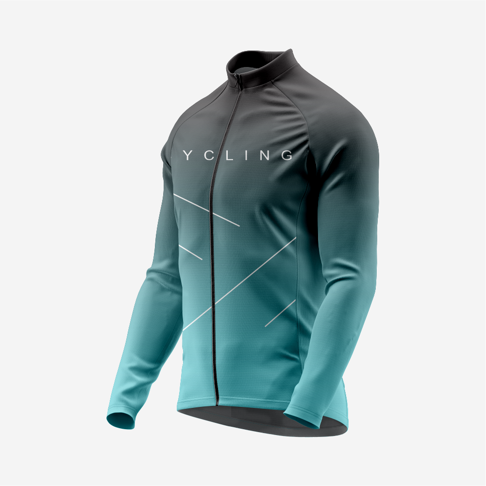 Men’s Long Sleeve Cycling Top and Bib Shorts Set - Teal Blue